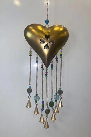 Deprem Zili Çanı Rüzgar Çanı Zili Feng Shui HaYat Ağacı Yaşam Çiçeği Kalp Sembolü Komple Metal Çanlı Bakır Büyük Boy Gold