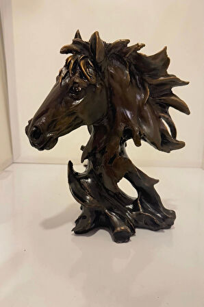 At Kafası Kaideli At Başı Biblo Ahşap Görünümlü El İşi Polyester