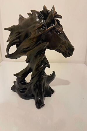 At Kafası Kaideli At Başı Biblo Ahşap Görünümlü El İşi Polyester