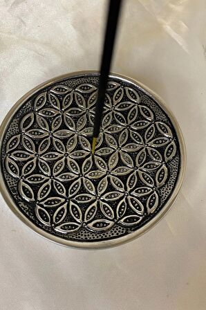 Çubuk Tütsülük İşlemeli Çelik Gümüş Hayat Ağacı Yaşam Çiçeği Hayat Çiçeği