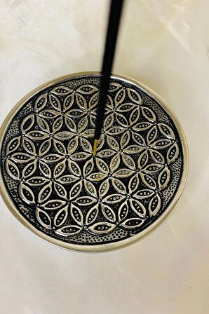 Çubuk Tütsülük İşlemeli Çelik Gümüş Hayat Ağacı Yaşam Çiçeği Hayat Çiçeği