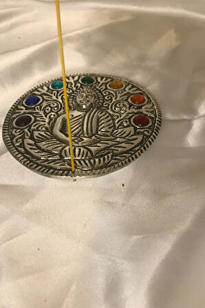 Çubuk Tütsülük İşlemeli Çelik Buda Budha Konik Tütsülük Yuvarlak 7 Çakra