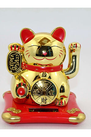 Maneki Neko Feng Shui Bereket Şans Mutluluk Çağıran Şans Kedisi Solar Panelli Hareketli Pati Feng Shui Oturan