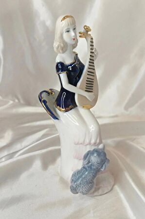 El İşi Seramik Biblo Heykel Enstürüman Çalan  Kadın