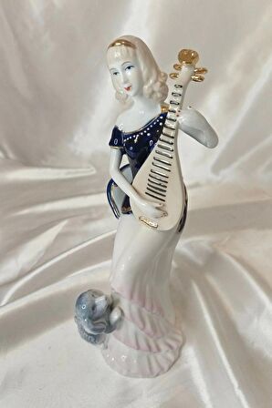 El İşi Seramik Biblo Heykel Enstürüman Çalan  Kadın