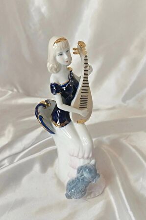 El İşi Seramik Biblo Heykel Enstürüman Çalan  Kadın