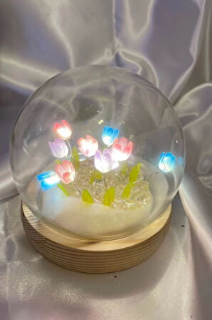 3D Led Işık Cam Küre Çok Renk Gece Lambası Mini laleler 10 cm