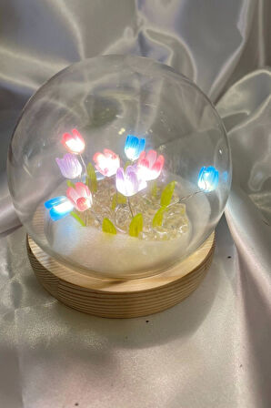 3D Led Işık Cam Küre Çok Renk Gece Lambası Mini laleler 10 cm