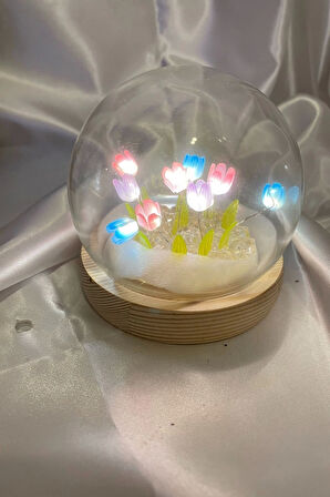 3D Led Işık Cam Küre Çok Renk Gece Lambası Mini laleler 10 cm