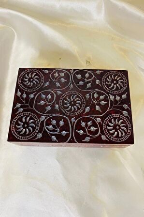 Doğal Taş Obsidyen Mücevher Kutusu El işi Kırmızı