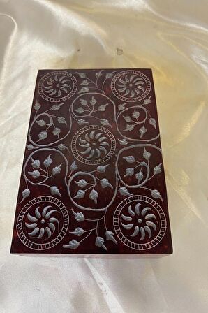 Doğal Taş Obsidyen Mücevher Kutusu El işi Kırmızı