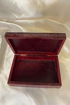 Doğal Taş Obsidyen Mücevher Kutusu El işi Kırmızı