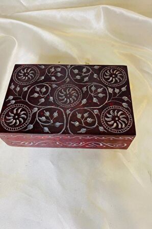 Doğal Taş Obsidyen Mücevher Kutusu El işi Kırmızı