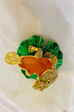 Feng Shui Ejderha Yılı Koruyucu Bereket Zenginlik Sembolü Para Lı Kurbağa Swaroski Taşlı