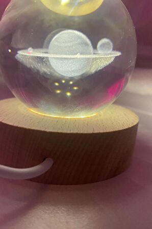 3D Led Işık Cam Küre Tek Renk Kristal Küre Fantezi Dekoru Gece Lambası Günışığı Ahşap Galaksi 6 cm