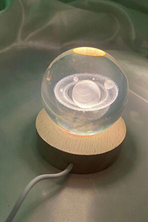 3D Led Işık Cam Küre Tek Renk Kristal Küre Fantezi Dekoru Gece Lambası Günışığı Ahşap Galaksi 6 cm