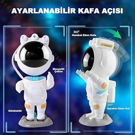 Astronot Gece Lambası Galaxy Projektör LED Galaksi Işık Projektörü Çok Renkli Nebula Galaksi Yıldızlı Gece Işığı Uzaktan Kumandalı Projektör Lambası Yatak Odası Hediye için USB Planetaryum Projektörü