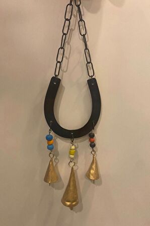 Deprem Zili Çanı Rüzgar Çanı Zili Feng Shui Şans Para Nazar a Karşı Koruma  At Nalı Metal Çanlı Bakır Büyük Boy Gold