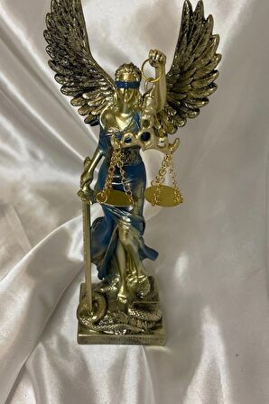 Avukat Adalet Kadın Heykeli Themis Terazi Kanatlı Gold Mavi