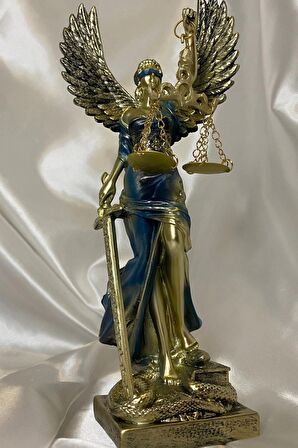 Avukat Adalet Kadın Heykeli Themis Terazi Kanatlı Gold Mavi
