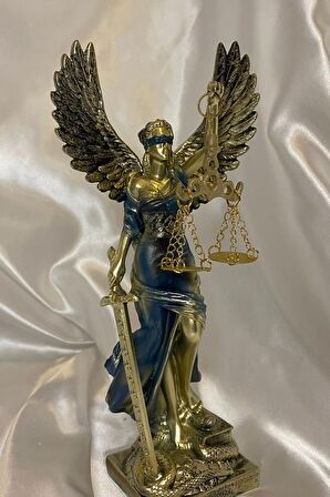 Avukat Adalet Kadın Heykeli Themis Terazi Kanatlı Gold Mavi