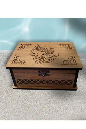 Tarot Kutusu Sunak Run Taşları Kutusu El İşi Anka Kuşu Ahşap