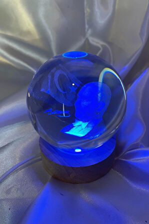 3D Led Işık Atatürk Bayrak Cam Küre Çok Renk  Gece Lambası Ata 8 cm Mega Boy