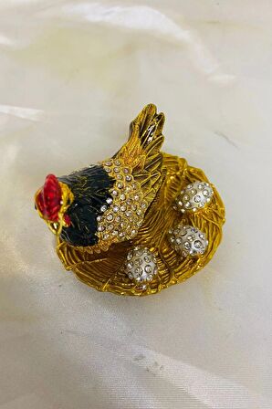 Feng Shui Ejderha Yılı Koruyucu Bereket Zenginlik Sembolü Altın Yumurtlayan Tavuk Swaroski Taşlı