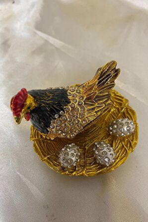 Feng Shui Ejderha Yılı Koruyucu Bereket Zenginlik Sembolü Altın Yumurtlayan Tavuk Swaroski Taşlı