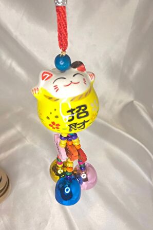 Maneki Neko Feng Shui Bereket Şans Mutluluk Çağıran Şans Kedi Seramik Sarı