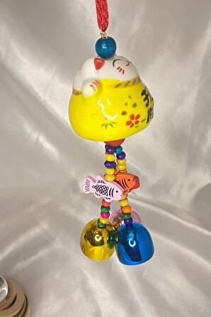 Maneki Neko Feng Shui Bereket Şans Mutluluk Çağıran Şans Kedi Seramik Sarı