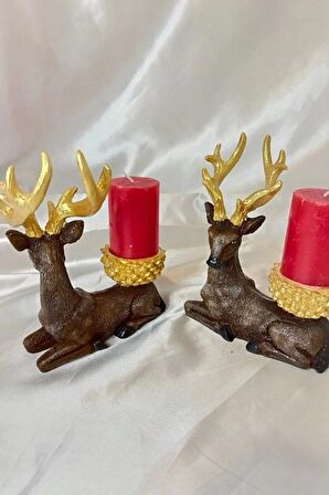 Mumluk Şamdan Yılbaşı Noel Yeni Yıl Geyik  El İşi Hand Made 2 li