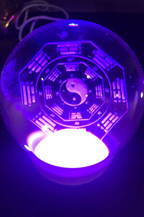 3D Led Işık Cam Küre Çok Renk Gece Lambası Yin Yan 8 cm Mega Boy