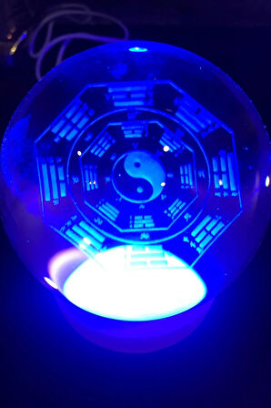 3D Led Işık Cam Küre Çok Renk Gece Lambası Yin Yan 8 cm Mega Boy
