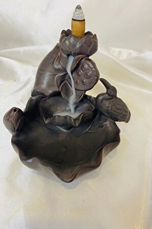 Feng Shui Buda Yenilik İlerleme Lotus Çiçek Geri Akış Tütsülük Ters Akış Şelale Kaliteli Seramik Kahve