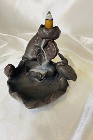 Feng Shui Buda Yenilik İlerleme Lotus Çiçek Geri Akış Tütsülük Ters Akış Şelale Kaliteli Seramik Kahve