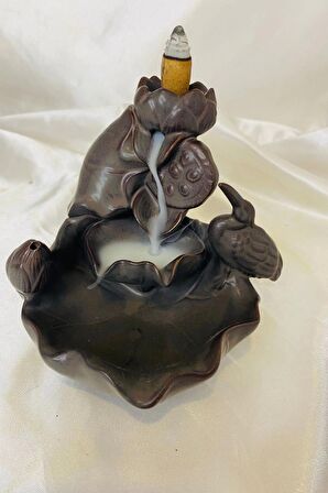 Feng Shui Buda Yenilik İlerleme Lotus Çiçek Geri Akış Tütsülük Ters Akış Şelale Kaliteli Seramik Kahve