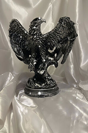Kartal Biblo Polyester Heykel Şık Tasarım Kara Kartal Beşiktaş Büyük Boy El işi Gri Gümüş
