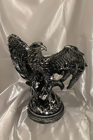 Kartal Biblo Polyester Heykel Şık Tasarım Kara Kartal Beşiktaş Büyük Boy El işi Gri Gümüş