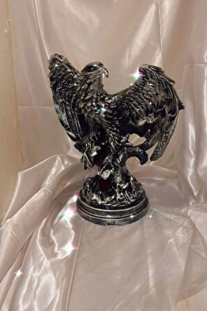 Kartal Biblo Polyester Heykel Şık Tasarım Kara Kartal Beşiktaş Büyük Boy El işi Gri Gümüş