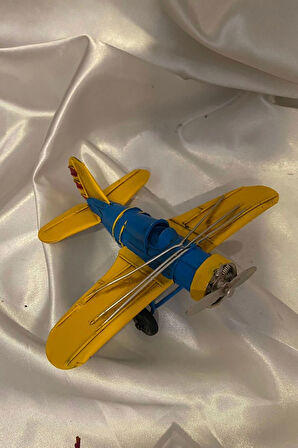 Metal Uçak Dekoratif Maket El Yapımı Oyuncak Teyyare Planör Sarı Lacivert Fenerbahçe Sarı Kanarya