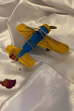 Metal Uçak Dekoratif Maket El Yapımı Oyuncak Teyyare Planör Sarı Lacivert Fenerbahçe Sarı Kanarya