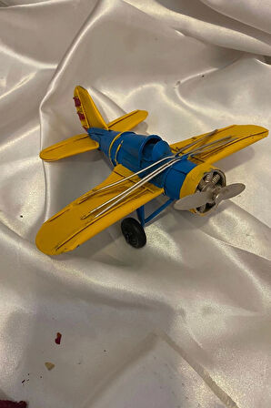 Metal Uçak Dekoratif Maket El Yapımı Oyuncak Teyyare Planör Sarı Lacivert Fenerbahçe Sarı Kanarya