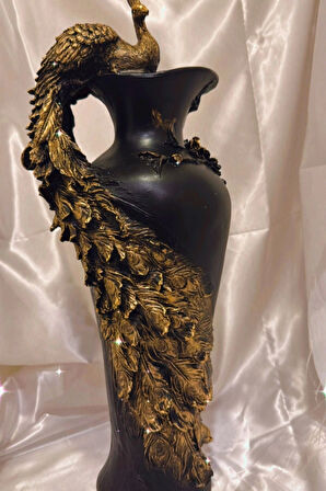 Tavuskuşu Vazo El İşi Siyah Gold