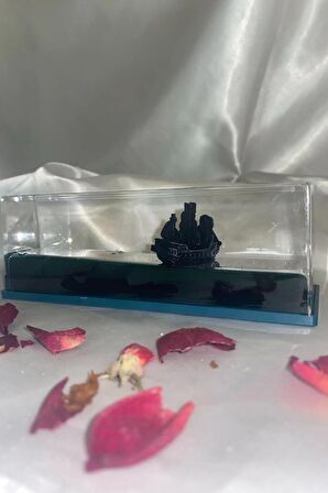 Batmayan Gemi Karayip Korsanları Siyah İnci Akvaryum İçinde Lüks Hediyelik 14x5x4 cm