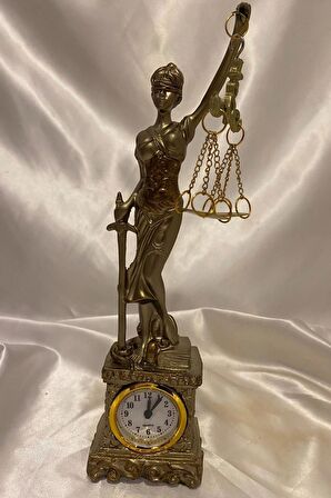 Avukat Adalet Kadın Heykeli Themis Terazi Dekoratif Hakim Savcı Saatli