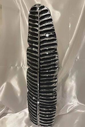 Yaprak Vazo Siyah Gümüş Vazo 57cm