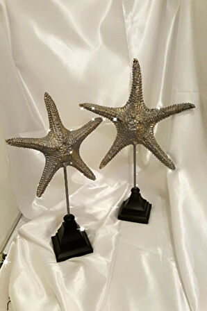 Dekoratif Traverten Zerafet Stone Deniz Yıldızı Biblo 2 Li Ayaklı