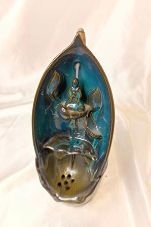 Budha Geri Akış Tütsülük Buda Ters Akış Tütsü Seramik Feng Sui Yeşil