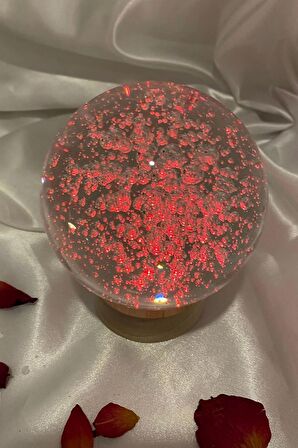 3D Led Işık Cam Küre Çok Işıklı Ahşap Hava Kabarcığı Büyük Boy 10 cm